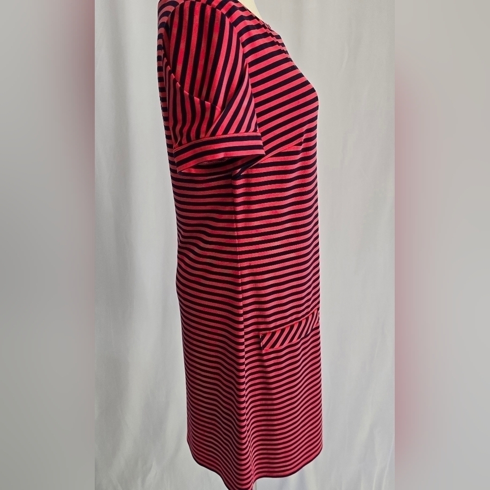Laundry By Design Red & Navy Striped Short Sleeve Shift Dress Sz. S - Picture 4 of 10
